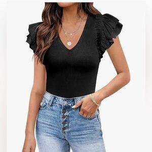 NWT Black Ruffled Sleeve Top (size small)